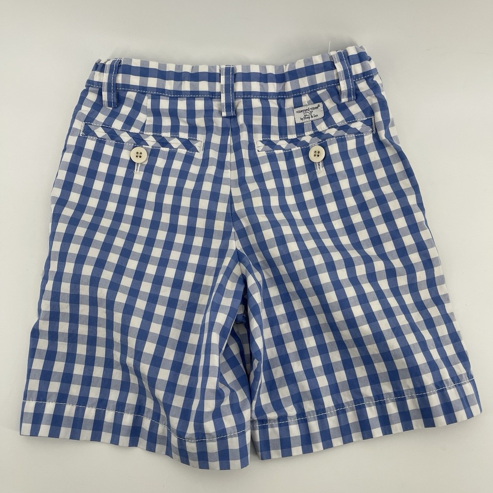Vineyard Vines Boys Size 5 Blue White Gingham Plaid Chino Shorts Preppy